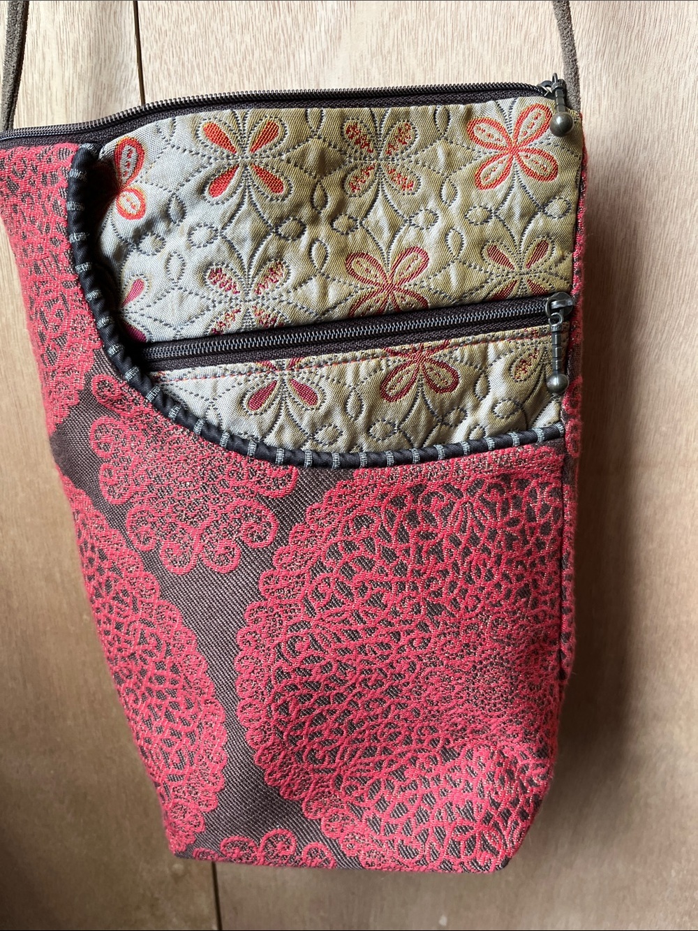 Quilted Floral Crossbody Bag in Red and Olive